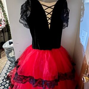 Dance Favorite SA Nutcracker Spanish Black and Red Lace Dress Dance Costume Used